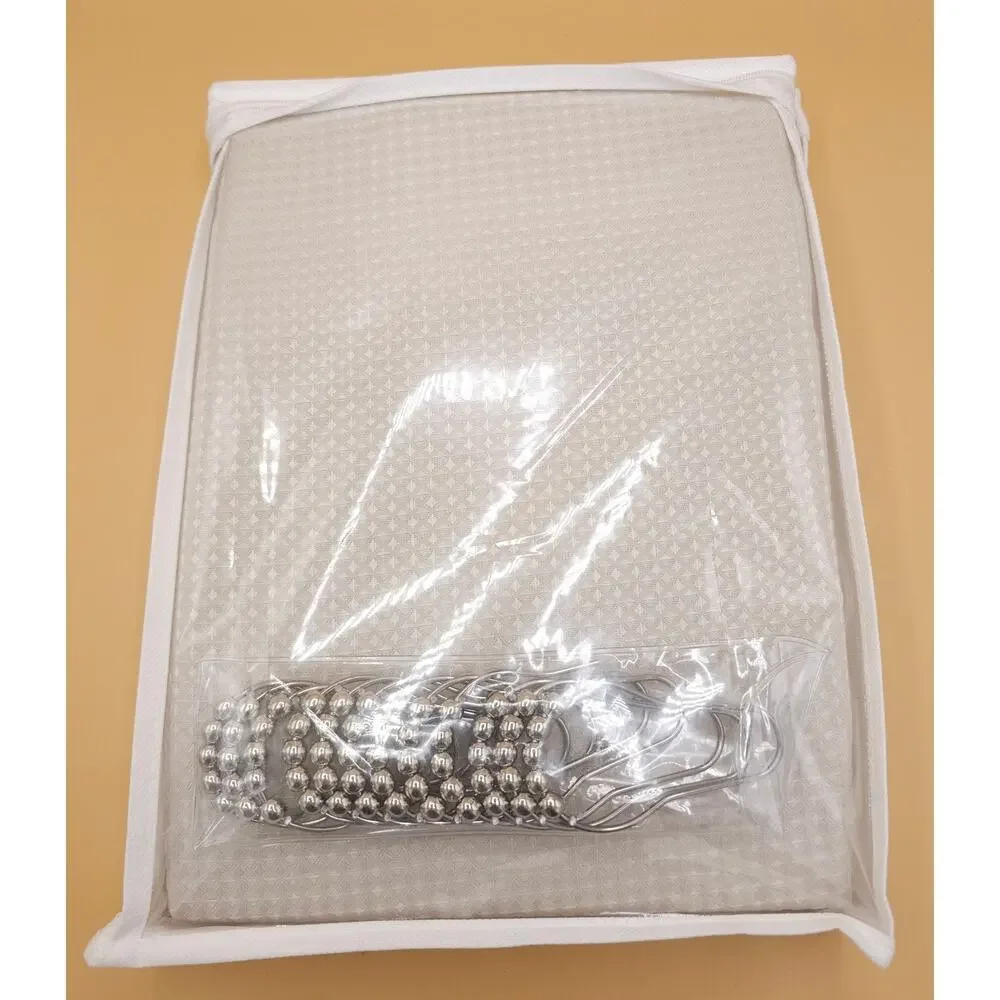 Half Price Drapes Modern Waffle Shower Curtain 12 Hooks 70x71 Beige Washable NIB